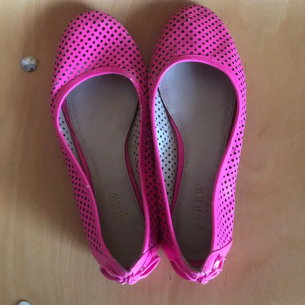J. Crew Hot Pink Perforated Ballet Flats with Bow